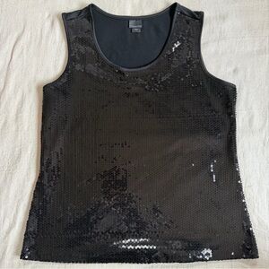 Covington L Black Sequin Tank Top Scoop Neck Sleeveless Party Glam Festival